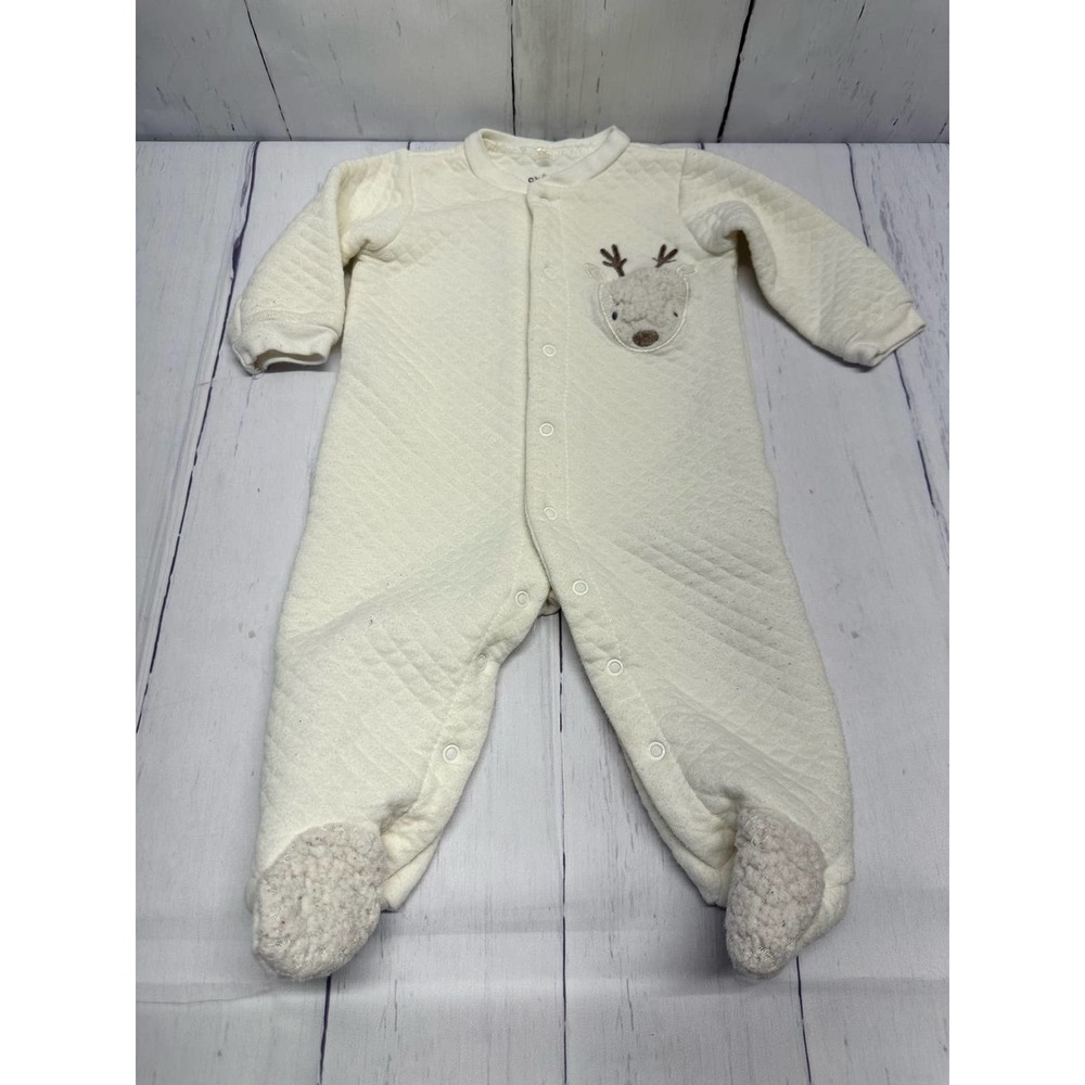 Chickpea Off White Footed Pj W/Reindeer 6-9M